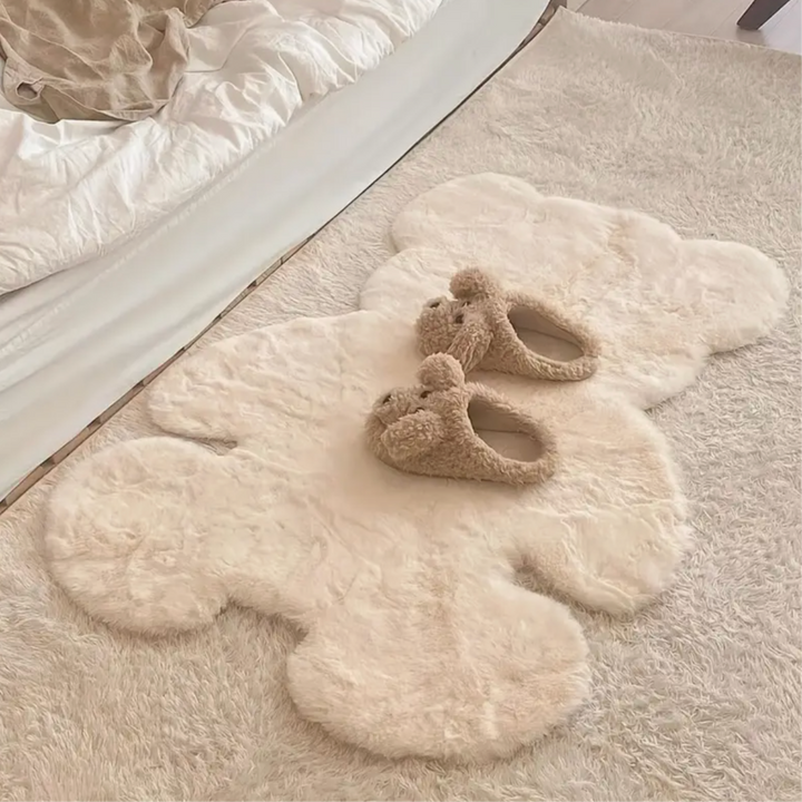 Children's Nursery Soft Beige Bear Shaped Faux Fur Rug Petite Lumiere