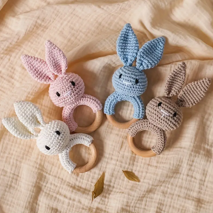 Crochet Baby Bunny Rattle in Brown Petite Lumiere