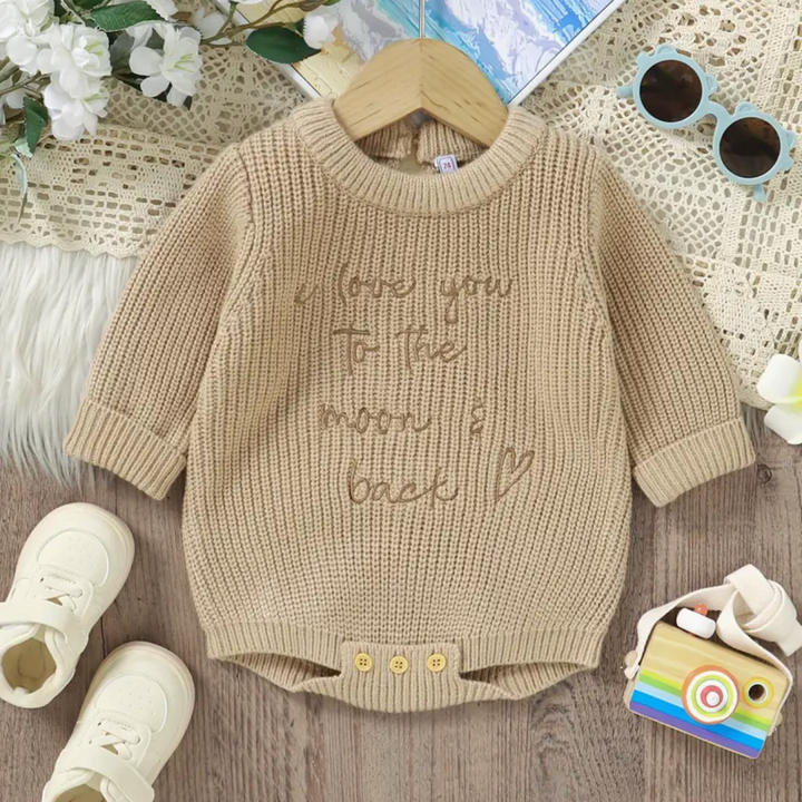 Knitted Embroidered 'Love You To The Moon And Back' Newborn Long Sleeved Romper