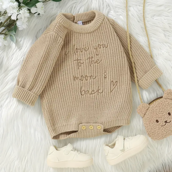 Knitted Embroidered 'Love You To The Moon And Back' Newborn Long Sleeved Romper Petite Lumiere 5