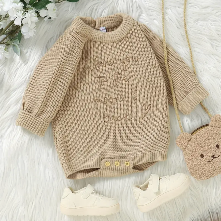 Knitted Embroidered 'Love You To The Moon And Back' Newborn Long Sleeved Romper Petite Lumiere 5
