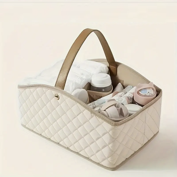 Quilted Beige Luxe Portable Nappy Caddy by Petite Lumiere