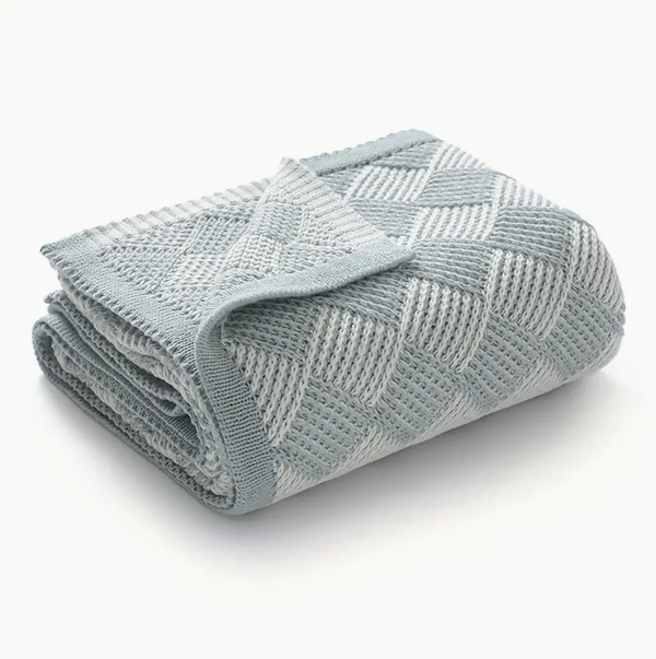 Baby Blue Jacquard Pattern Fine Knit Baby Blanket