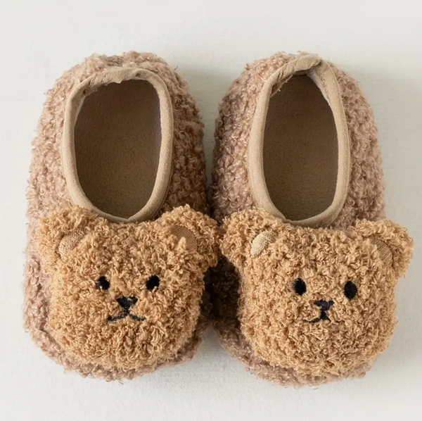 Fluffy Bear Newborn Baby Slippers in Brown