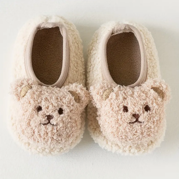 Fluffy Bear Newborn Baby Slippers in Beige