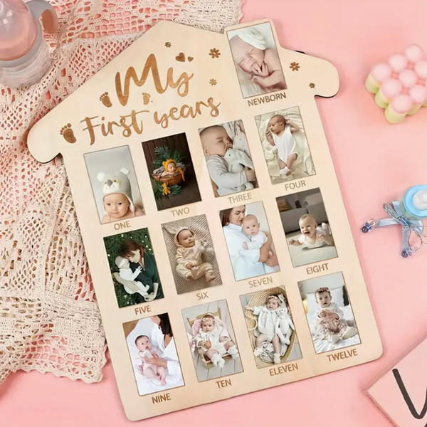 My First Year Monthly Milestones Wooden Photo Frame