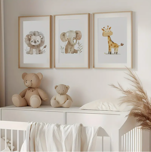 Set of 3 Cute Animals Nursery Wall Art Prints