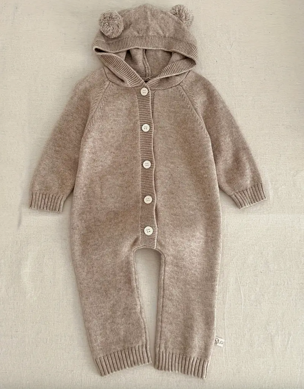 Brown Bear Ears Fine Knit New Baby Romper