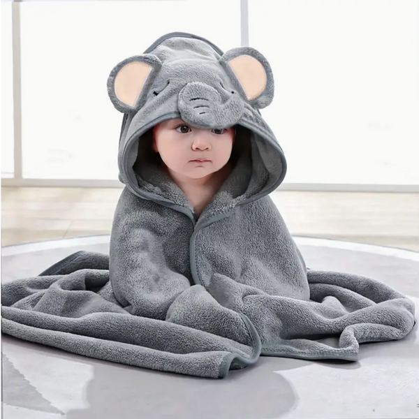 Elephant Baby Towel in Grey