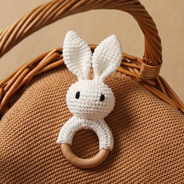 Crochet Baby Bunny Rattle in White