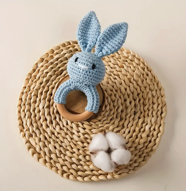 Crochet Baby Bunny Rattle in Blue