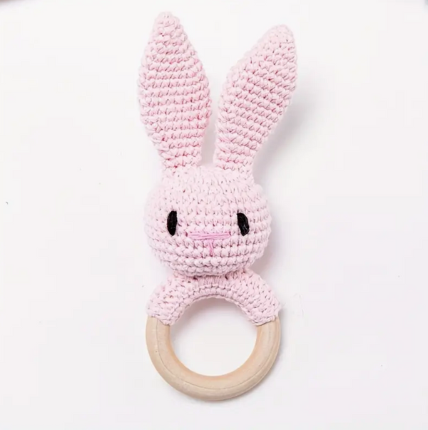 Crochet Baby Bunny Rattle in Pink