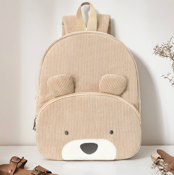 Beige Corduroy Little Bear Children's Backpack