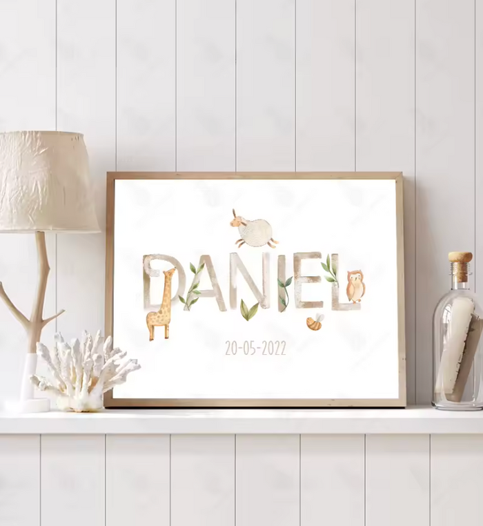 Daniel named personalised print with animals