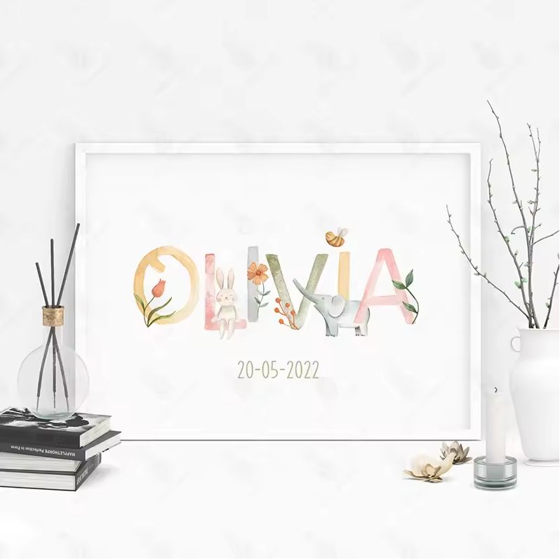 personalised nursery print with name and date of birth
