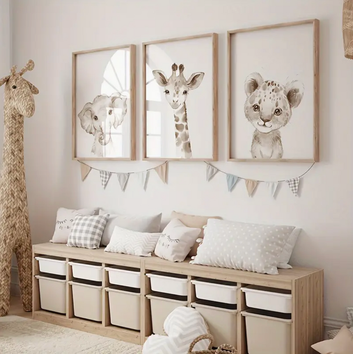 Set of 3 Watercolour Jungle Animals Nursery Wall Art Prints