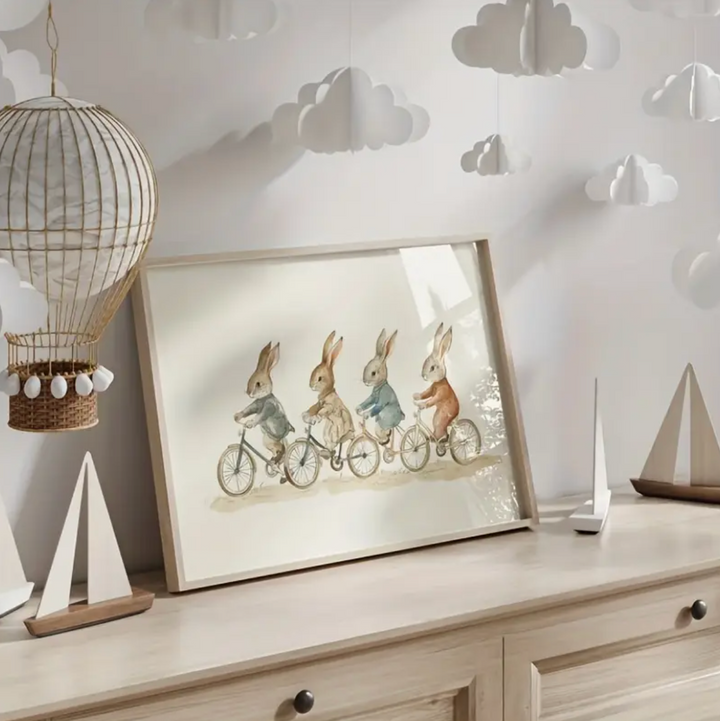 Vintage Inspired 4 Rabbits Nursery Wall Art Print Petite Lumiere