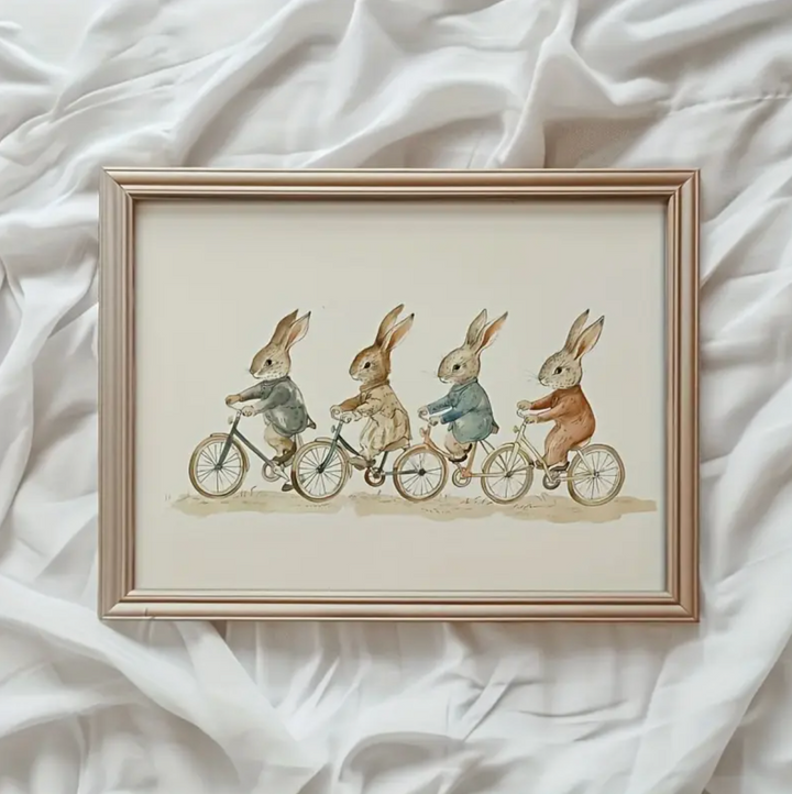 Vintage Inspired 4 Rabbits Nursery Wall Art Print Petite Lumiere